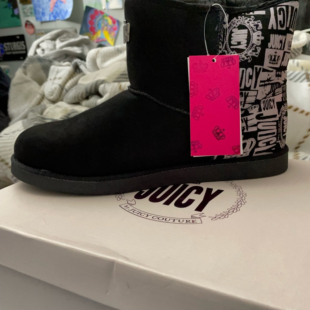 Juicy Couture Black Boots with White Logo Accents